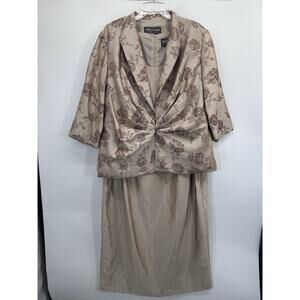 Jessica Howard Champ Gold L/ Dress W/beaded Jacket Formal Mother OT Bride Sz 20W